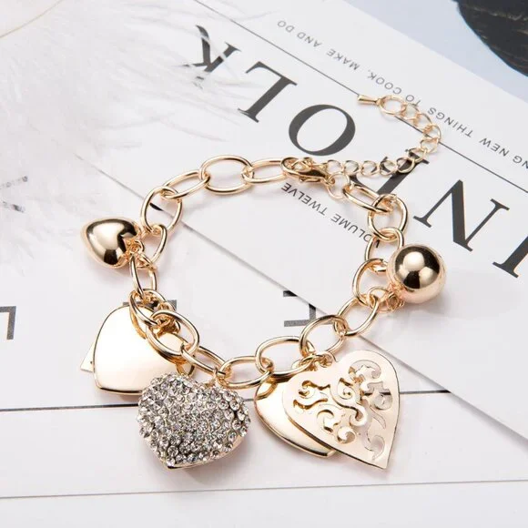 Gold Chain Link Bracelet - 7"+ 2" Extender 14K Gold Plated Love Locked Bracelets - Picture 2 of 5